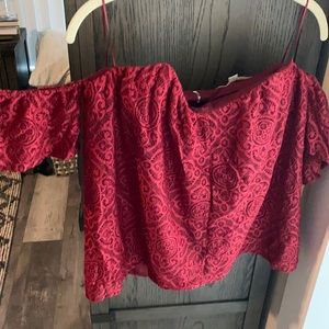 Strapless open back burgundy lace top